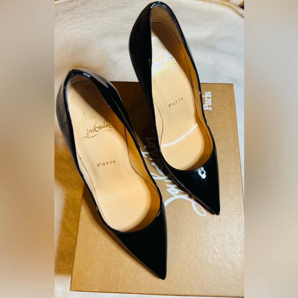 Christian Louboutin 120 So Kate Black Patent Pointed Toe Pumps